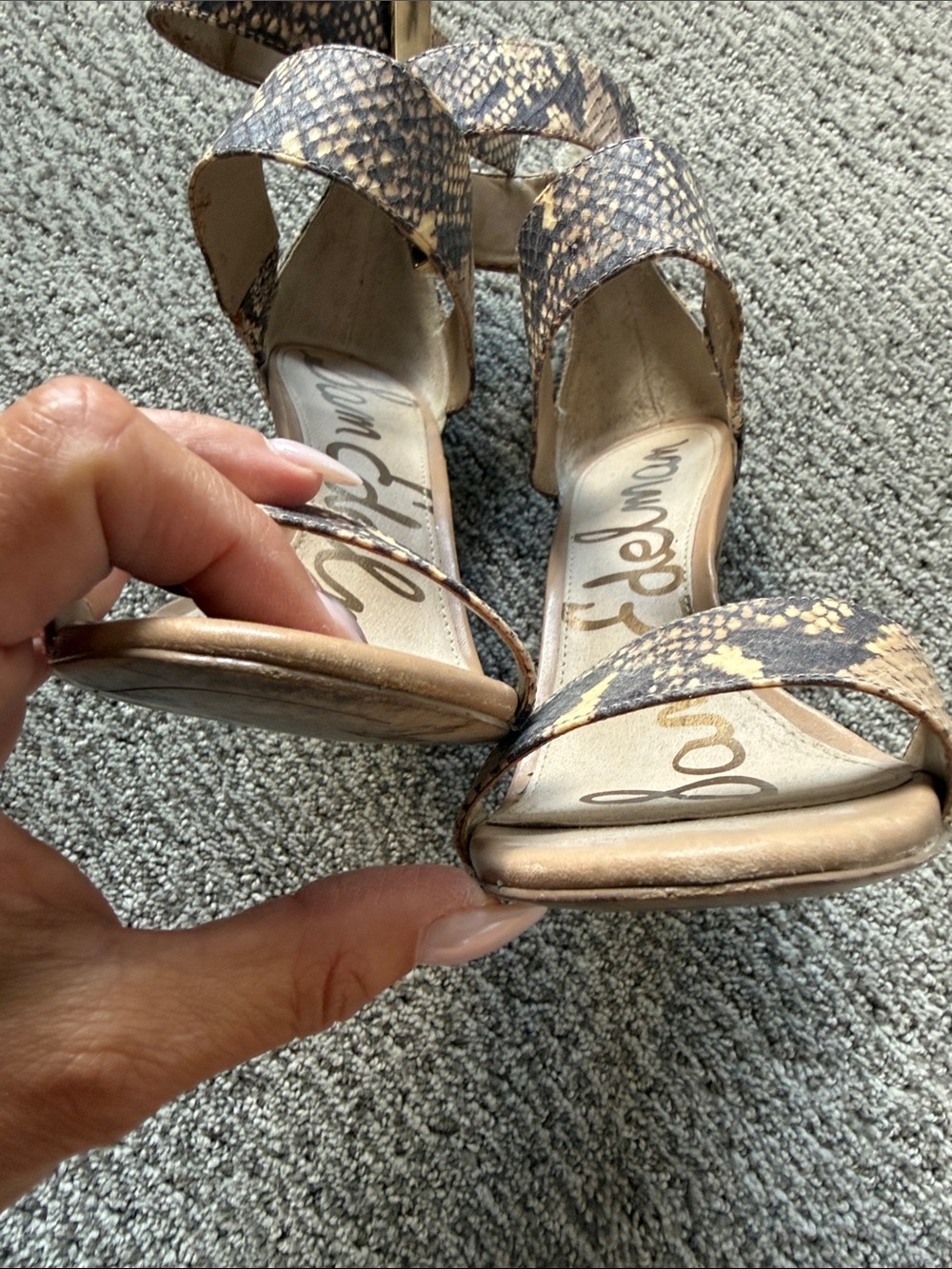 Sam Edelman Tan and Brown Snake-Print Strappy Stiletto Sandals - Picture 6 of 6